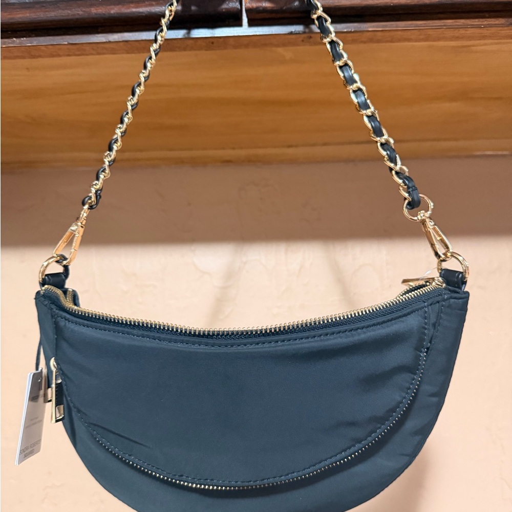 Sondra Roberts Navy Crescent Mini Bag with Gold Chain Strap